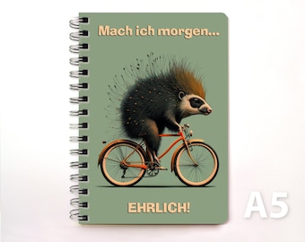 Ringbuch Notizbuch Tagebuch DIN A5 -  Stachelschwein auf dem Fahrrad Vintage Style