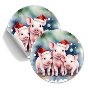 Aufkleber Kleine Ferkel, Schweinchen mit Nikolausmütze, Weihnachten, Papiersticker 30mm, 40mm 60mm, Geschenkaufkleber