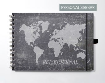 Reisejournal A5, Reisetagebuch, Weltkarte, Vintagecover Tafellook, personalisierbar