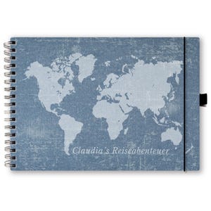 Reisejournal A5, Reisetagebuch, Weltkarte, Vintagecover Blau