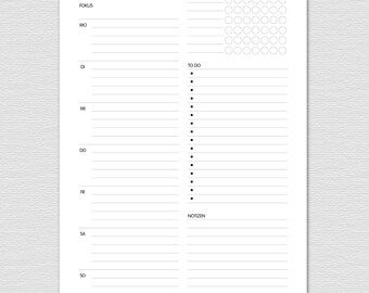 Wochenplaner zum Ausdrucken, A5 und A4, To do Liste, Terminplanung, Nr. WoPlan_003