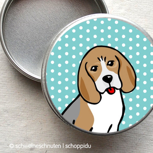 Pillendose Beagle blaue Polkadots