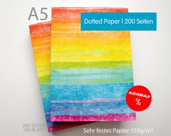 A5 Bullet Journal with dotted paper 100 sheets, 150 gr, rainbow cover, clearance sale