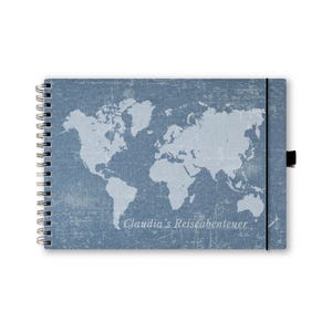 Reisejournal A5, Reisetagebuch, Weltkarte, Vintagecover Blau