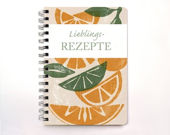 Rezeptbuch zum Selberschreiben DIN A5 Vintage Design mit Orangen und Blättern personalisierbar