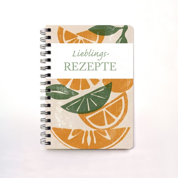 Recipe book for writing yourself DIN A5 vintage design with oranges and leaves, customizable