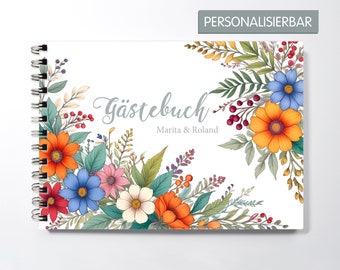 Gästebuch A5 Sommerblumen, Hochzeit, Einweihung, Jubiläum, personalisierbar