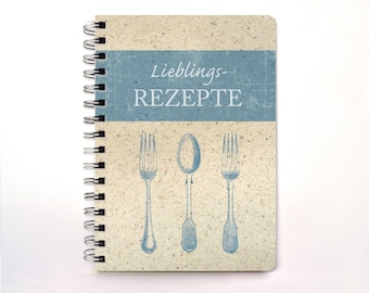 Rezeptbuch zum Selberschreiben DIN A5 Naturkarton Look, Design mit Vintage Besteckmotiv, personalisierbar