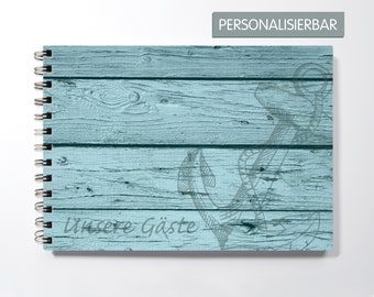 Guest book for Maritim holiday apartment, wooden design, anchor, seafaring, vintage