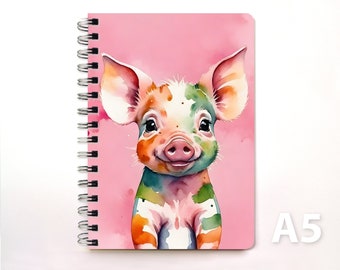 Ring binder notebook diary DIN A5 - Little piggy, lucky pig, colorful and cute