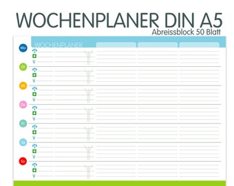 Schreibblock DIN A5, Wochenplaner, Familienkalender, Tischkalender, Notizblock