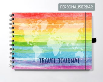 Reisetagebuch A5, Reisejournal, Regenbogendesign, personalisierbar