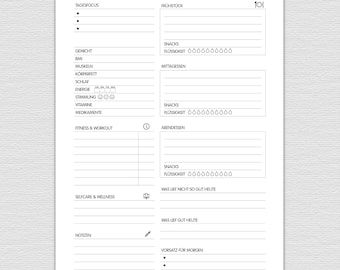 Fitness daily planner to print out, A5 and A4, weight, BMI, muscle mass, fat measurements, meals, Fit_Day Planner 008