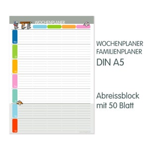 Weekly planner block, family planner with guinea pigs DIN A5 image 1