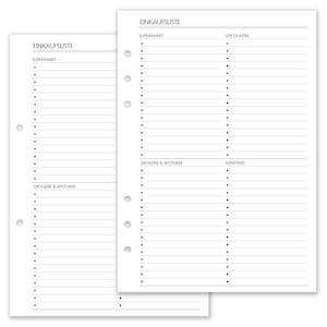 Einkaufsliste Kalendereinlagen A5 50 Blatt, deutsch