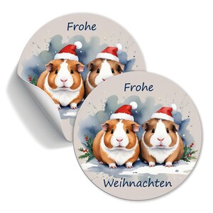 Aufkleber Zwei Meerschweinchen mit Nikolausmütze, Frohe Weihnachten, Papiersticker 30mm, 40mm 60mm, Geschenkaufkleber