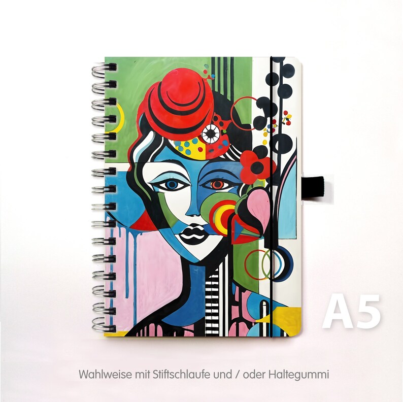Ring Binder Notebook Diary DIN A5 Woman Portrait Abstract Mid Century Style image 2