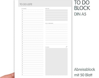 Todo Block A5 mit Aufgabenliste, Todo Liste, Wichtige Notizen Minimalistisches Design