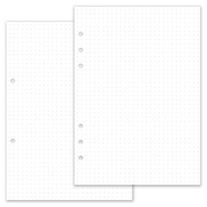 May include: Two white sheets of paper with a grid pattern and holes along the side for a binder. The paper is designed for note-taking and journaling.