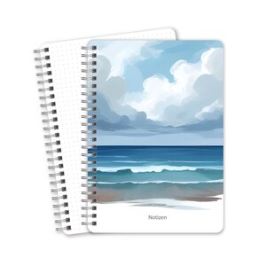 Notizbuch A5, liniert, liniert, gepunktet, leere Seiten, Wellen Wolken, Meer, Strand Maritim