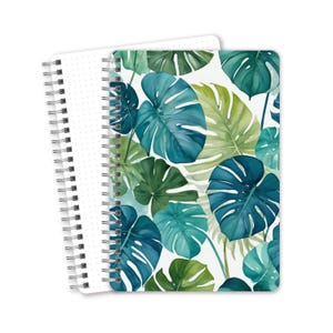 Notizbuch A5, liniert, liniert, gepunktet, leere Seiten, Monstera Blätter