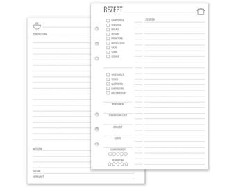 50 hojas de recetas, tamaño A5, por 2 caras, para escribir tus propias recetas, papel blanco de 120 g, alemán