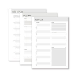 3er Set Wochenplaner, Tagesplaner und Todo Block A5 Minimalistisches Design