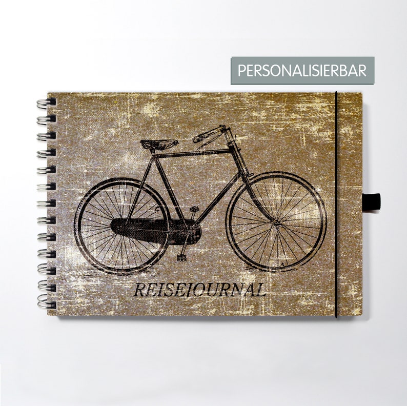 Travel journal A5, travel diary, bicycle, bike tour, vintage cover brown tones image 1