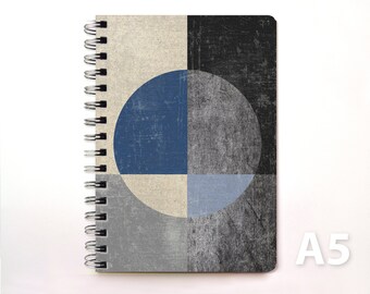 Ring binder notebook diary DIN A5 - geometric design blue - gray tones