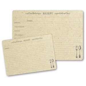50 Rezeptkarten DIN A5 oder DIN A6, deutsch, Graspapier 300gramm