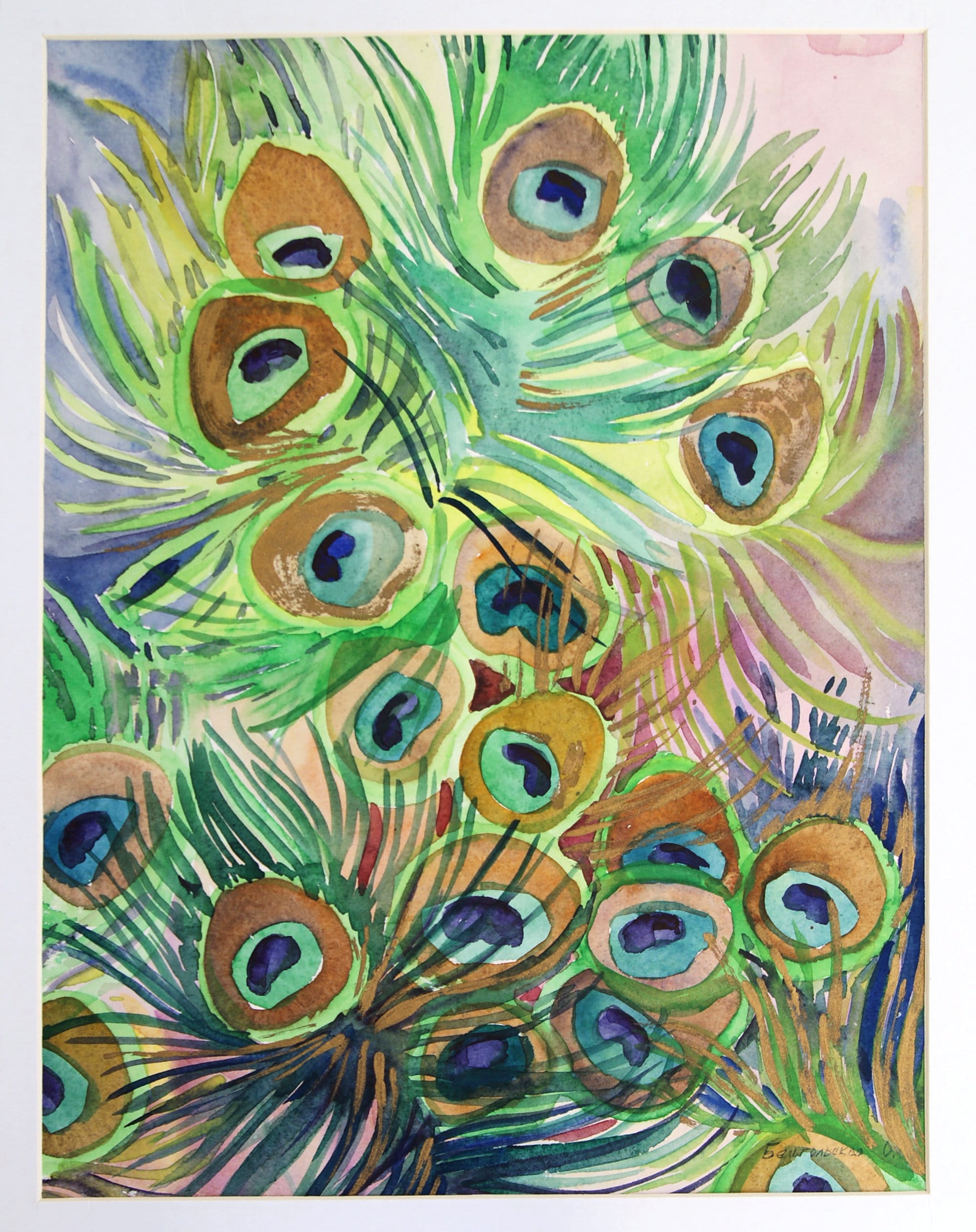 Antique Painting Peacock Feather Original Watercolor Etsy