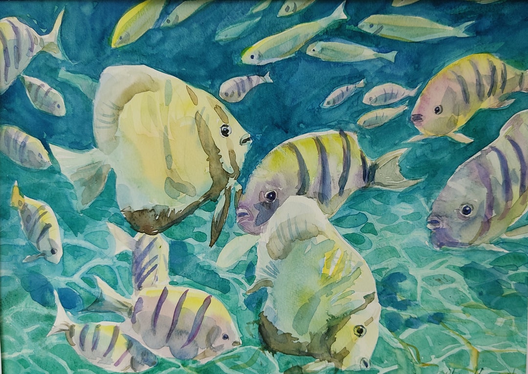 Watercolour Painting Fish Painting, Ocean Watercolor Art Etsy