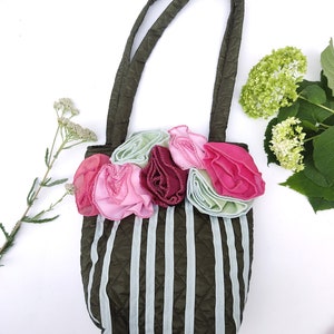 Cute small bag with roses, Shabby Chic vintage style, green hand bag