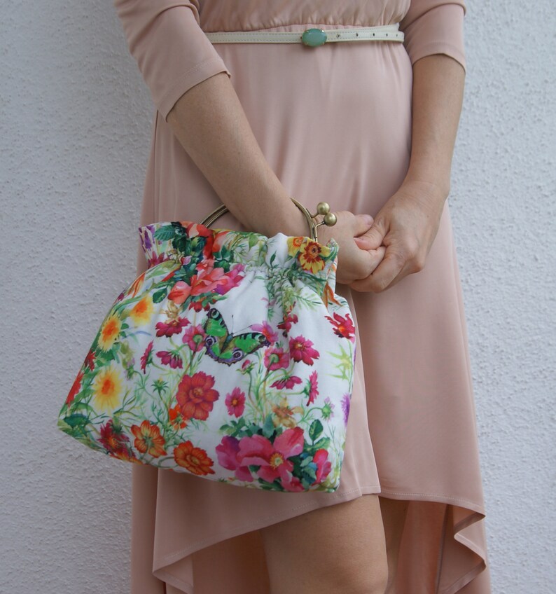 Floral Kiss Lock Bag With Metal Frame Flowers Purse Kawaii Etsy