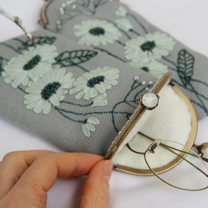 Hand Embroidered Glasses Case: Vintage Floral Kiss Lock Eyeglass Bag