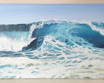 Original paintings on canvas Ocean waves oil painting 23x15" fine art water seascapes, home art decor Christmas gift idea