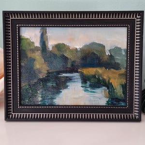 Paisaje con río, obra de arte al óleo antigua, pintura original directamente del artista ucraniano, decoración de arte de pared, idea de regalo única