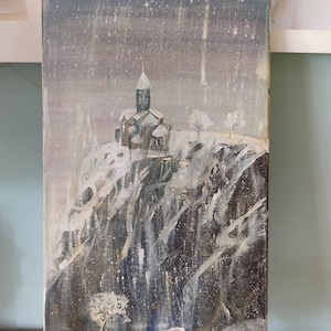 Winter mountain landscape Vintage Oil Painting on canvas, artwork, Ukrainian artist Mountain painting, hand paint, classical living room art