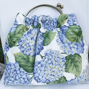 Blue Hydrangea cute drawstring bag, flowers tote bag, nice vintage women handbag