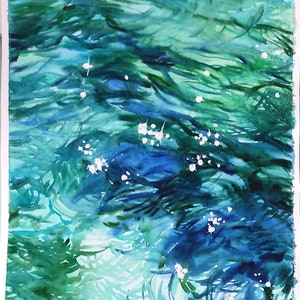 Water Surfase watercolour art reflection painting original artwork Large format 22 x 18&quot; Water painting wall hanging home decor art gift