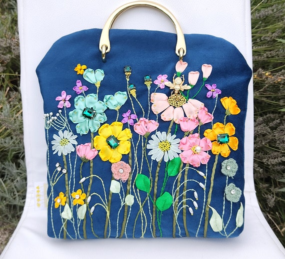 Bolso mano floral bordado a Spring Embroidery Cinta Etsy España