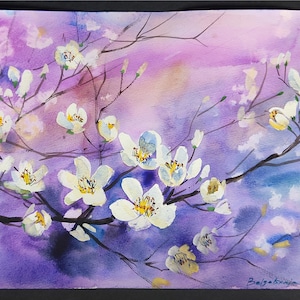Dipinto ad acquerello di fiori di ciliegio 12 x 9" opera d'arte originale, fiori primaverili di belle arti regalo per la mamma spedizione gratuita
