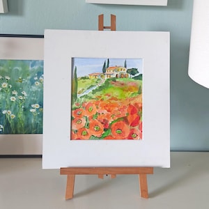 Tuscany original watercolour hand-painted 8x10" Artwork, Italy Landscape, one of a kind romantic gift for mom