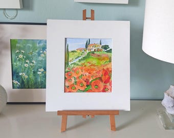 Toskana original Aquarell handgemaltes 20x25 cm großes Bild, romantisches Geschenk für Mama