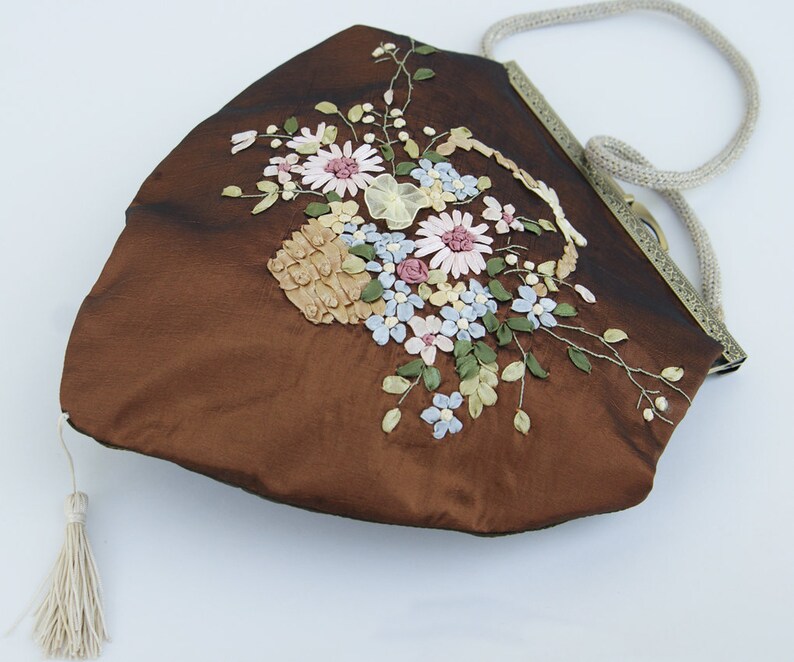 Embroidery handbag Edwardian hand embroidery Floral Fabric Bag Etsy