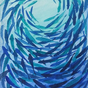 Original Aquarell Gemälde, Sardellen, Seelandschaften 40 x 30 cm