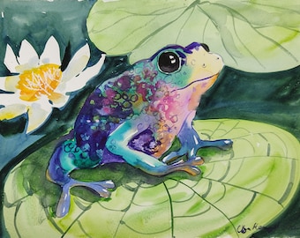 Animal watercolour frog original painting art home decor 10 x 12 inc art kids decor