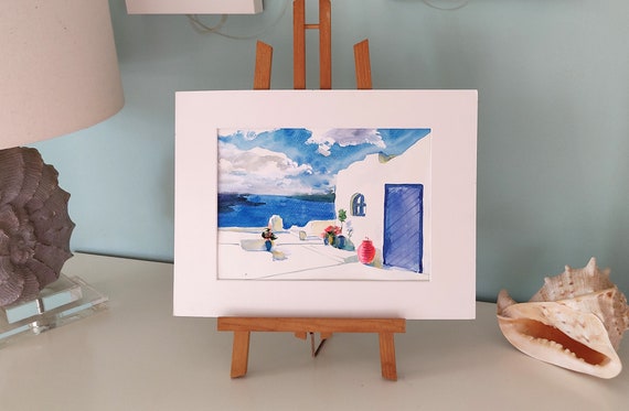 Greek Vacation Painting on Canvas Panel 9x12 In, Original Greece