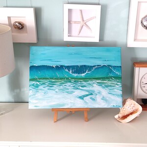 Turquoise Wave Oil Painting – Original Ocean Seascape Art on Canvas – Coastal Wall Decor 24x16” – Beach Bedroom Painting – Tranquil Sea