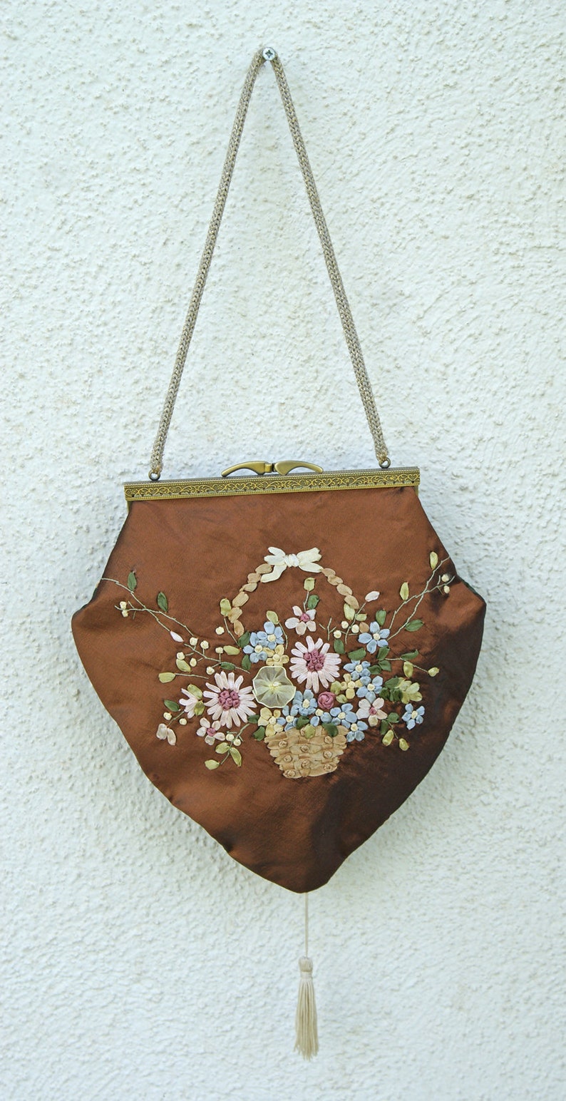 Embroidery handbag Edwardian hand embroidery Floral Fabric Bag Etsy